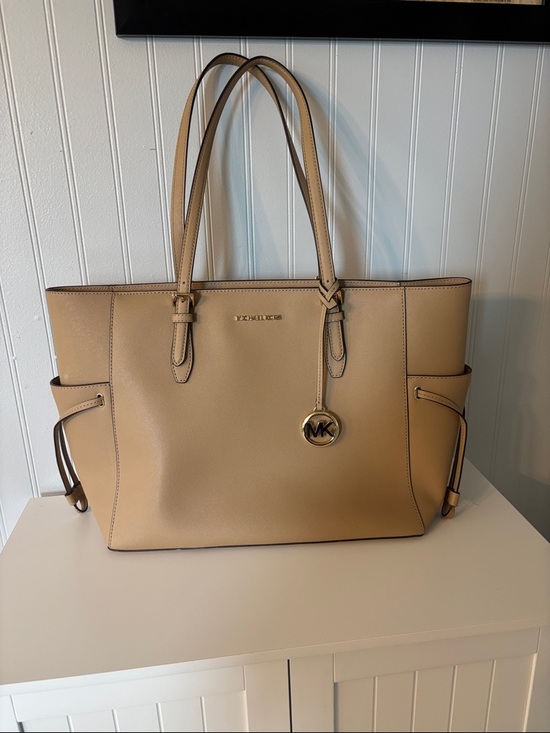 Michael Kors Handbags - Michael Kors Gilly Camel Leather Tote with Gold MK Charm